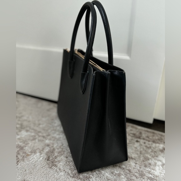 Michael Kors Mercer Satchel Accordian Tote Black Leather Handbag Large - Picture 4 of 7